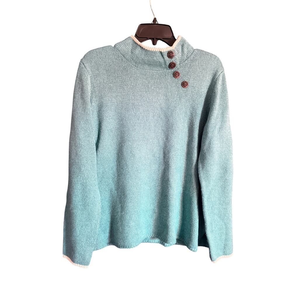 Beautiful Turquoise Appleseed’s Sweater with Wooden Button Accents Size Large